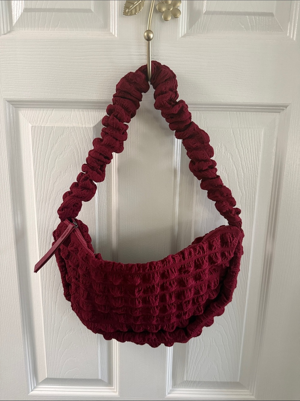 Cato Ruched Shoulder Bag in Burgundy